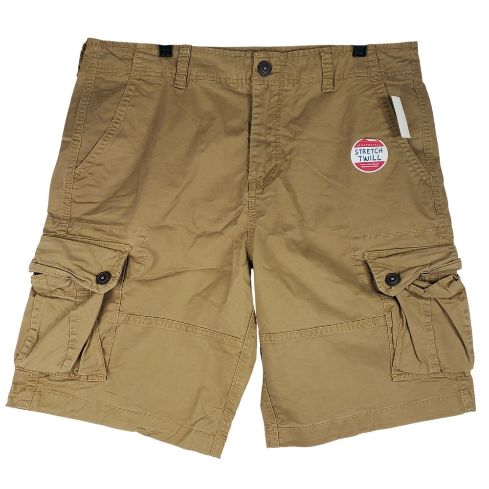 Aeropostale Stretch Cargo‎ Shorts Mens 36 Khaki Tan Utility Gorpcore Casual